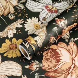 Livelynine Floral Peel and Stick Wallpaper Green Vintage Contact Paper 17.7x78